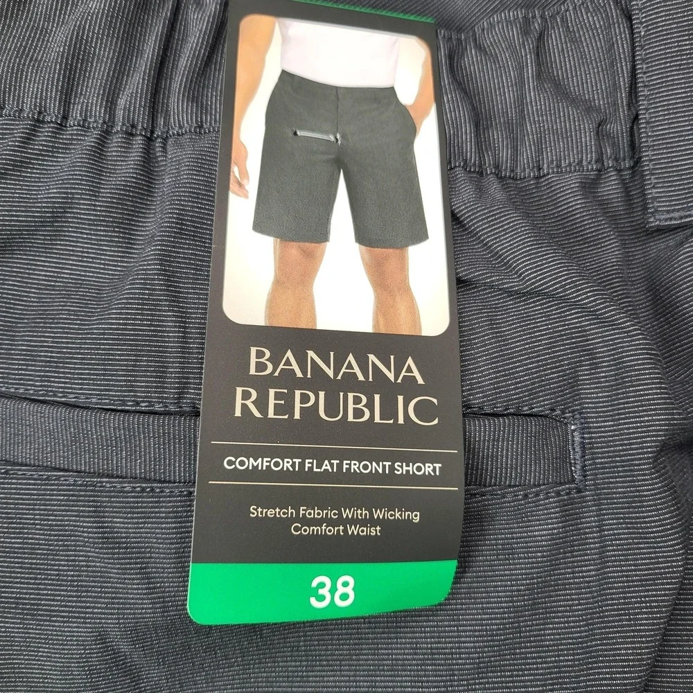 Banana‎ Republic Shorts Mens 38 Black Comfort Flat Front Chino Stretch Wicking